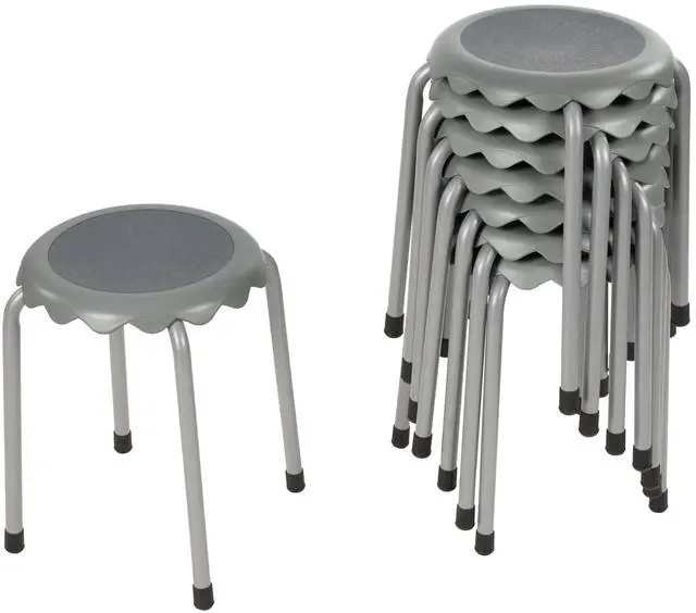 Main image of Stackable Stool Set, 17in Height, 8-Piece, Grey | Durable plastic & steel, GREENGUARD Gold Certified, 13 years +, 275 lb capacity, fully assembled, glides, classroom/home use