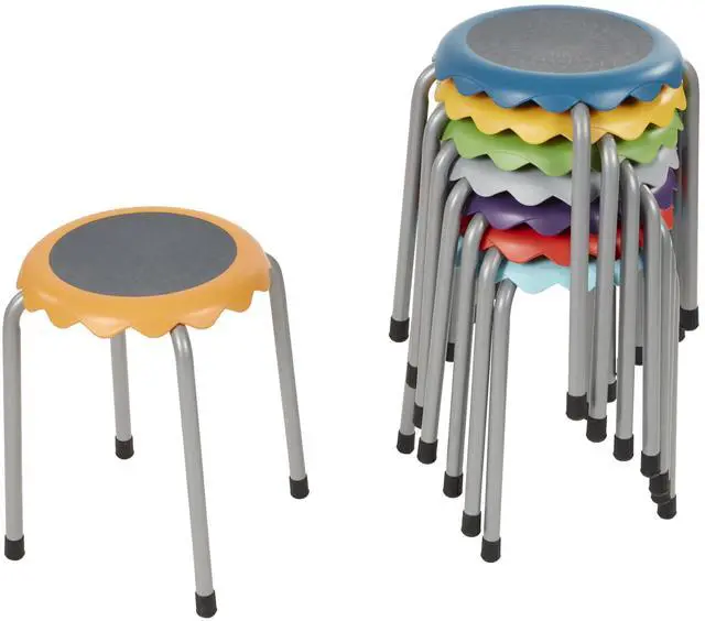 Main image of Stackable Stool Set, 17in Height, 8-Piece, Assorted | Durable plastic & steel, GREENGUARD Gold Certified, 13 years +, 275 lb capacity, fully assembled, glides, classroom/home use