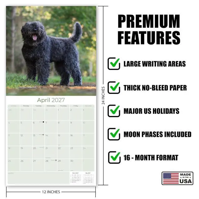 Alt view image 5 of 6 - Bouvier Des Flandres Calendar 2026-2027, 16-Month 12x12 Wall Calendar | 2026-2027 Calendar, Dog Lover Gift, Made in USA, Thick 100# No-Bleed Paper, Large Writing Blocks, 12x12, US Holidays