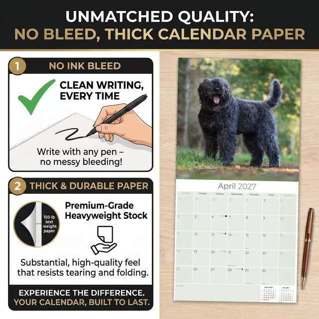 Alt view image 6 of 6 - Bouvier Des Flandres Calendar 2026-2027, 16-Month 12x12 Wall Calendar | 2026-2027 Calendar, Dog Lover Gift, Made in USA, Thick 100# No-Bleed Paper, Large Writing Blocks, 12x12, US Holidays