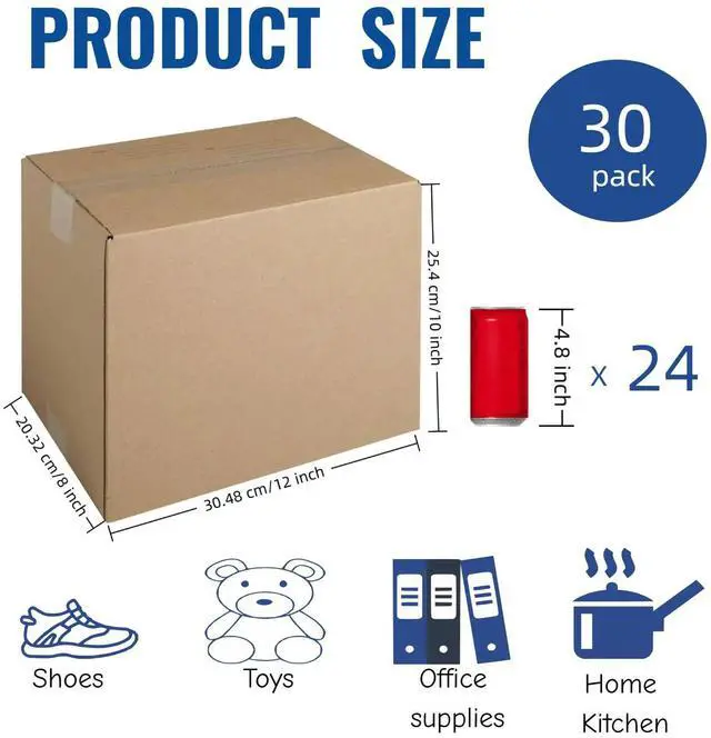 Alt view image 2 of 7 - 12x10x8" Shipping Boxes 30 Pack, Corrugated Cardboard Mailers | Sturdy corrugated cardboard easy fold kraft surface fits shoes toys supplies ideal for moving storage shipping