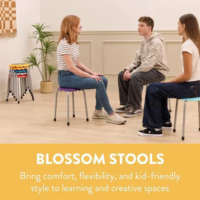 Alt view image 4 of 7 - Stackable Stool Set, 17in Height, 8-Piece, Assorted | Durable plastic & steel, GREENGUARD Gold Certified, 13 years +, 275 lb capacity, fully assembled, glides, classroom/home use