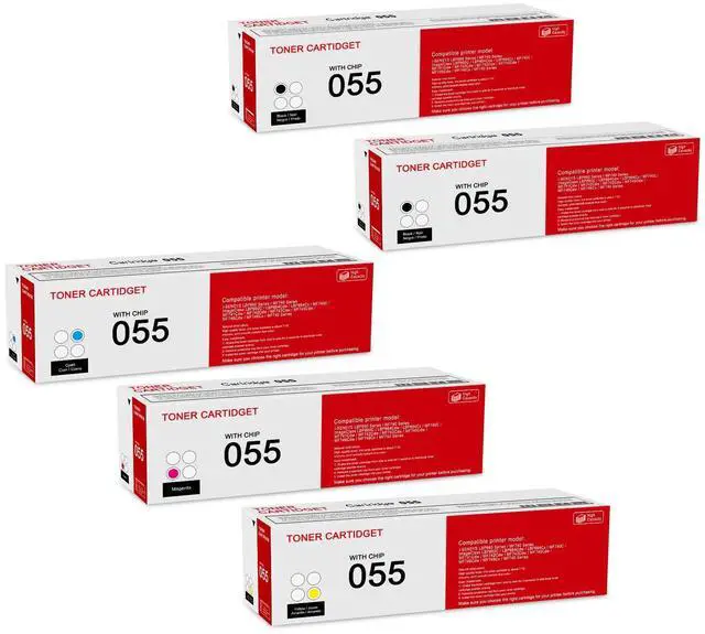 Main image of 5 Pack 055 BK/C/M/Y Toner Cartridge: Compatible CRG-055 Replacement for Canon i-SENSYS LBP660 MF740 Series ImageClass LBP660C LBP664Cdw LBP664Cx MF740C MF745Cdw MF741Cdw MF740 Series Printer