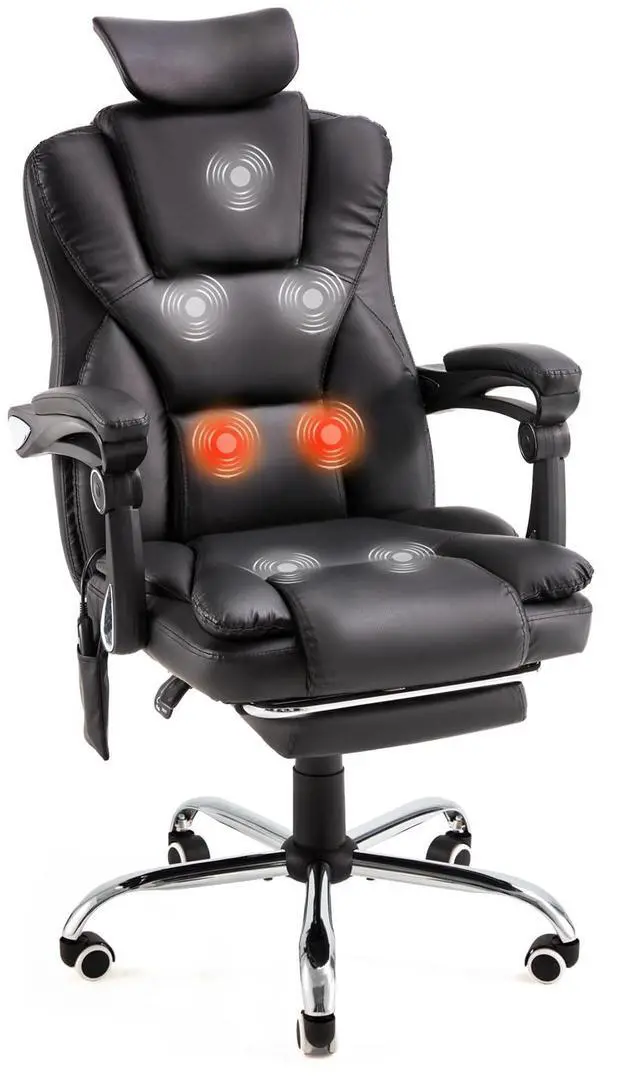 Main image of Ergonomic Reclining Office Chair with 7 Massage Points and Heat Function, Executive Home Desk Chair w/Retractable Footrest&Headrest, High Back Swivel Computer Chair, Black Leather