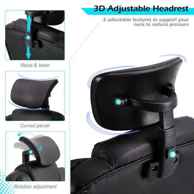 Alt view image 7 of 7 - Ergonomic Reclining Office Chair with 7 Massage Points and Heat Function, Executive Home Desk Chair w/Retractable Footrest&Headrest, High Back Swivel Computer Chair, Black Leather