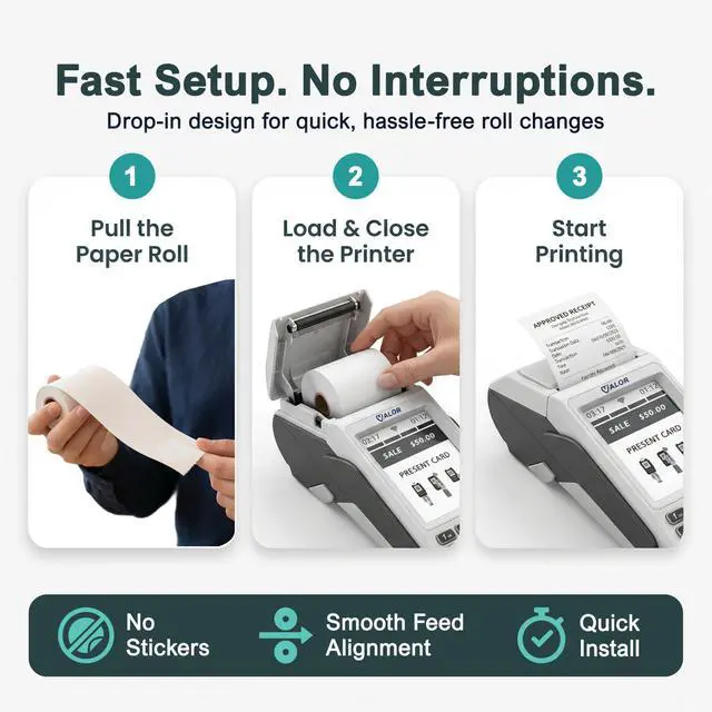 Alt view image 3 of 7 - Receipt Paper Roll for Valor Paytech VL 110 and VL 500 Credit Card Machine (40 Rolls)