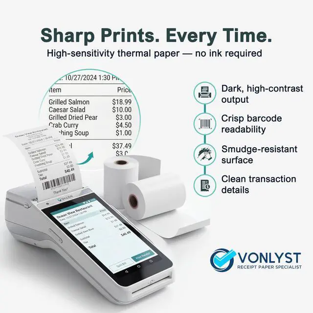 Alt view image 5 of 7 - Receipt Paper Roll for Valor Paytech VL 110 and VL 500 Credit Card Machine (40 Rolls)