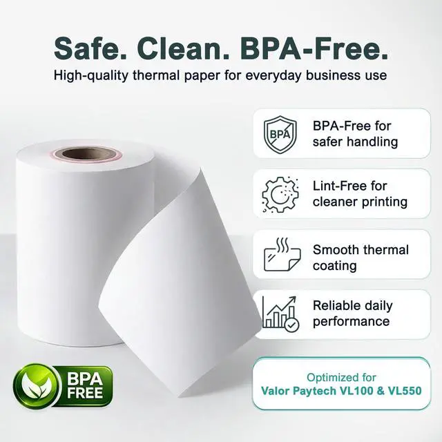 Alt view image 4 of 7 - Receipt Paper Roll for Valor Paytech VL 110 and VL 500 Credit Card Machine (40 Rolls)