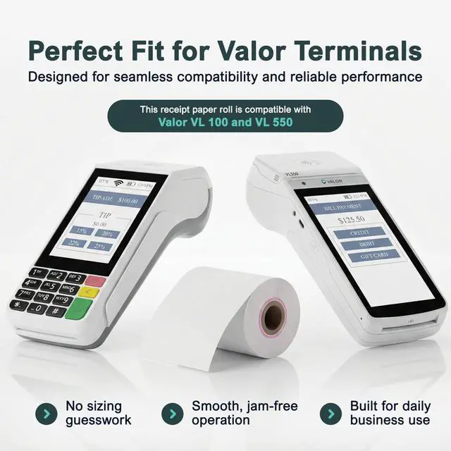 Alt view image 6 of 7 - Receipt Paper Roll for Valor Paytech VL 110 and VL 500 Credit Card Machine (40 Rolls)