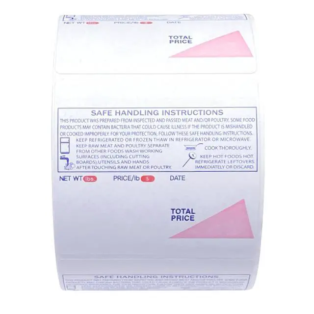 Alt view image 3 of 3 - ISHIDA 1848 Printing Scale, AC, Astra, RED/Blue Triangle UPC Safe Handling 64mm x 59mm, 625 Per Roll, 12 Rolls per Case