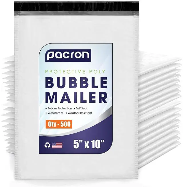 Main image of Waterproof Self-Seal Padded Poly Bubble Mailers 5x10, 500-Pack | Ideal for jewelry, cosmetics, SD cards, USB cables & accessories. Tear-resistant, lightweight, cushioned interior