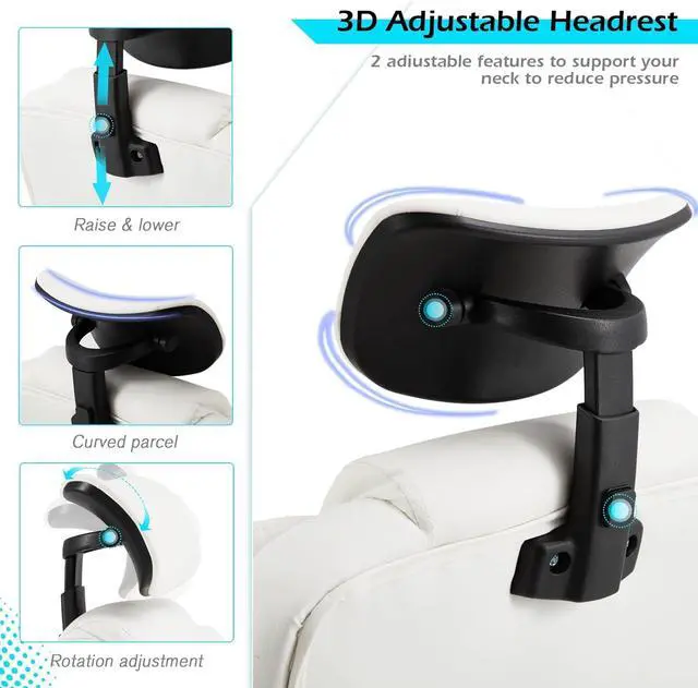 Alt view image 6 of 7 - Massage and Heat Office Chair with 7 Points, Ergonomic Reclining Office Chair Executive Home Desk Chair w/Retractable Footrest&Headrest, Cream White Leather