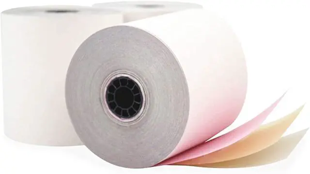 Main image of (10 Rolls) 3-ply 3" inch 65' Feet White/Canary/Pink Carbonless Paper for Star SP700 TMU 220 (3-ply 3" inch 65' Feet) Kitchen Printer Paper From