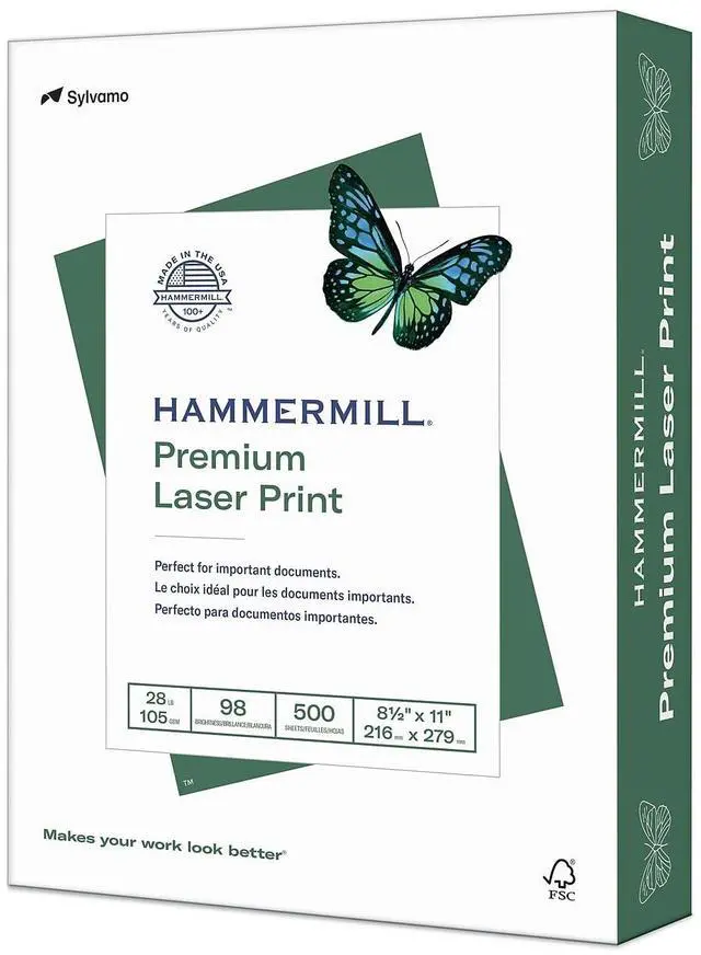 Main image of Printer Paper, Premium Laser Print 28 lb, 8.5 x 11-1 Ream (500 Sheets) - 98 Bright, Made in the USA, 125534R
