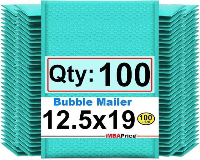 Main image of Teal Poly Bubble Mailers 12.5x19 Inch #6, 100-Pack Large Padded Shipping Envelopes, Self-Seal Opaque Cushioned Mailing Bags for Clothing, Books & Cosmetics Packaging