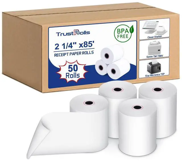 Main image of Premium 2 1/4 x 85 Thermal Paper Rolls - BPA Free Credit Card Receipt Paper, 50 Rolls/Case for POS & ATM Systems
