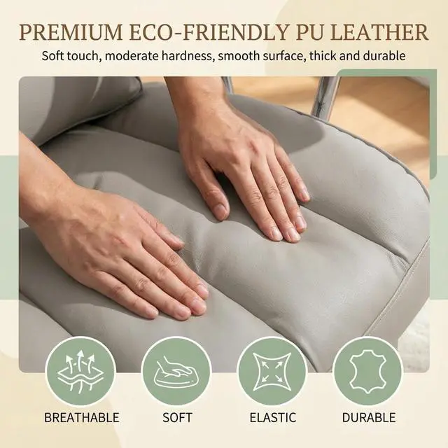 Alt view image 6 of 7 - Big and Tall Office Chair 400lbs - Heavy Duty Executive Desk Chair with Footrest, High Back PU Leather Ergonomic Computer Chair with Extra Wide Seat & Thick Cushion for Home Office (Light Grey)