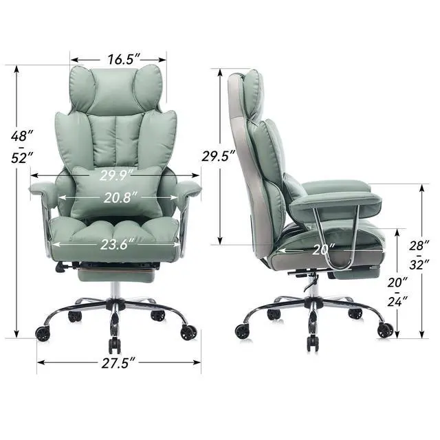 Alt view image 2 of 7 - Big and Tall Office Chair 400lbs - Heavy Duty Executive Desk Chair with Footrest, High Back PU Leather Ergonomic Computer Chair with Extra Wide Seat & Thick Cushion for Home Office (Green)