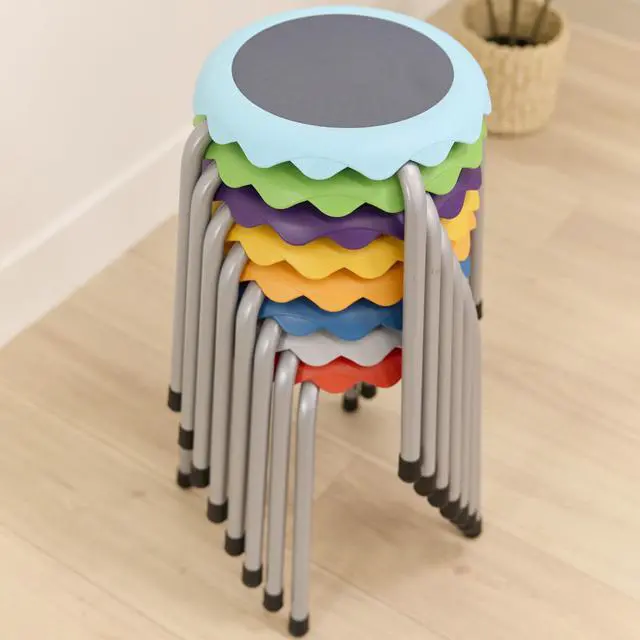 Alt view image 2 of 7 - Stackable Stool Set, 17in Height, 8-Piece, Assorted | Durable plastic & steel, GREENGUARD Gold Certified, 13 years +, 275 lb capacity, fully assembled, glides, classroom/home use