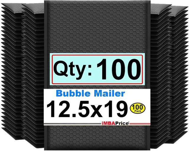 Main image of 12.5x19 Inch Black Poly Bubble Mailers #6, 100-Pack Large Padded Shipping Envelopes with Self-Seal Adhesive Bags for Clothing, Non-Fragile Electronics & Accessories Packaging