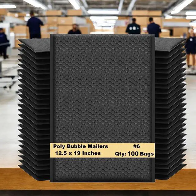 Alt view image 3 of 7 - 12.5x19 Inch Black Poly Bubble Mailers #6, 100-Pack Large Padded Shipping Envelopes with Self-Seal Adhesive Bags for Clothing, Non-Fragile Electronics & Accessories Packaging