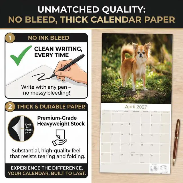 Alt view image 6 of 7 - Chihuahua Calendar 2026-2027, 16-Month 12x12 Wall Calendar | 2026-2027 Calendar, Dog Lover Gift, Made in USA, Thick 100# No-Bleed Paper, Large Writing Blocks, 12x12, US Holidays