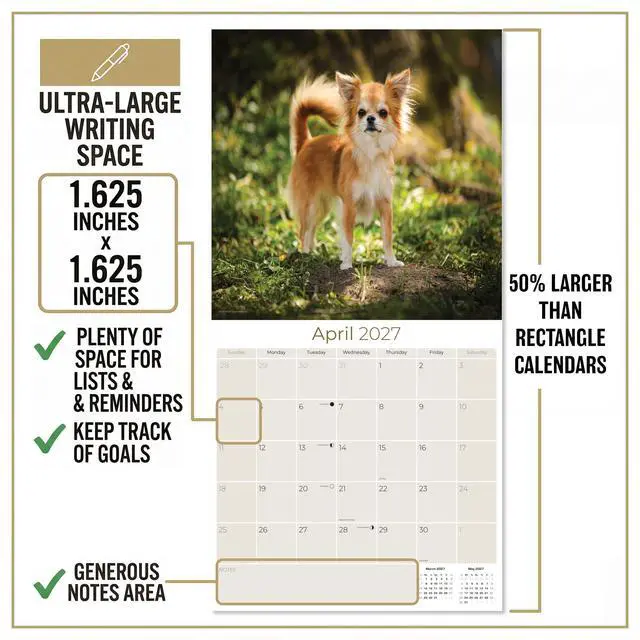 Alt view image 4 of 7 - Chihuahua Calendar 2026-2027, 16-Month 12x12 Wall Calendar | 2026-2027 Calendar, Dog Lover Gift, Made in USA, Thick 100# No-Bleed Paper, Large Writing Blocks, 12x12, US Holidays