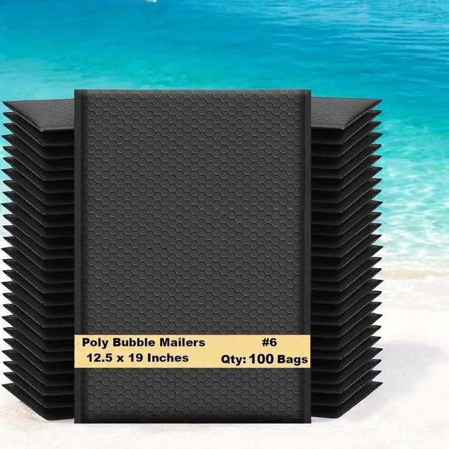 Alt view image 6 of 7 - 12.5x19 Inch Black Poly Bubble Mailers #6, 100-Pack Large Padded Shipping Envelopes with Self-Seal Adhesive Bags for Clothing, Non-Fragile Electronics & Accessories Packaging