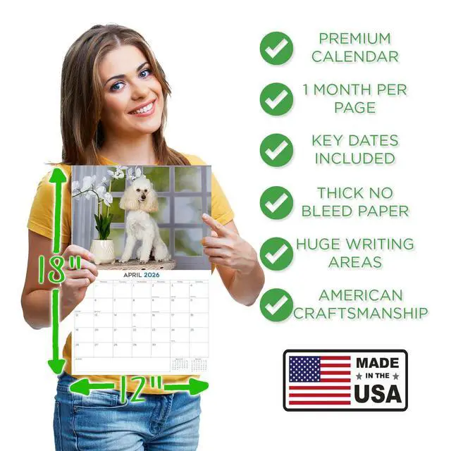 Alt view image 4 of 7 - Poodle Calendar 2026 2027 14-Month Standard Poodle Wall Academic | Dog Lover Gift, Thick 100# No-Bleed Paper, Large Writing Blocks, Made in USA, Groomer Gift, Teacher Gift