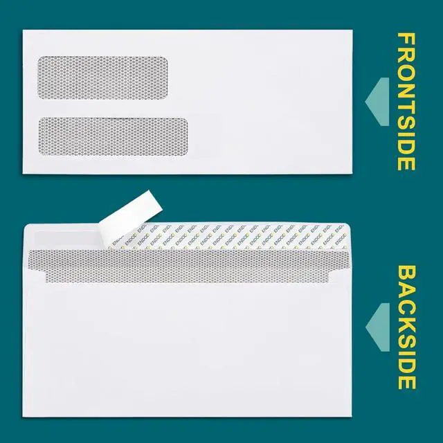 Alt view image 2 of 6 - 2500#9 Double Window Envelopes Self Seal, 3 7/8 x 8 7/8" Security Tinted Envelopes for Invoices & Statements, Business Mailing Envelopes with Windows, Bright White 24lb Paper no. 9
