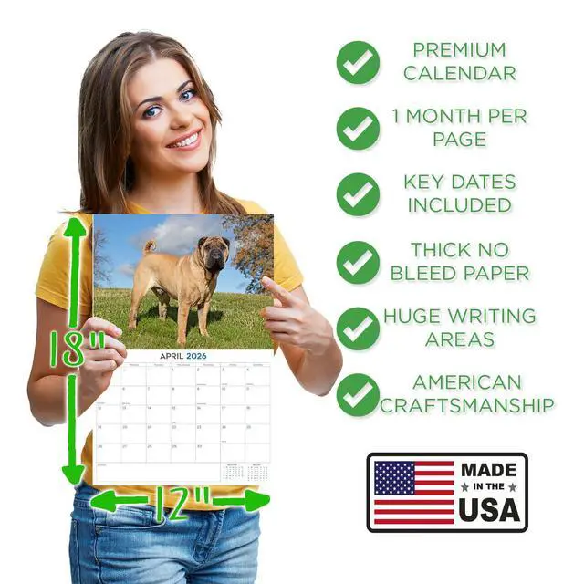Alt view image 4 of 7 - Shar Pei Calendar 2026 2027 14 Month Wall Calendar | Dog Lover Gift, Thick 100# No-Bleed Paper, Large Writing Blocks, Made in USA, Wrinkle Dog Photos, Teacher Gift