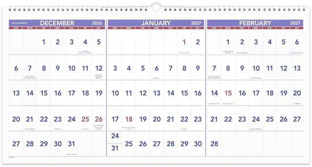 Main image of 2027 Wall Calendar, 15-Month Dec-Feb, 24" x 12", Horizontal 3-Month Reference (PM142827)