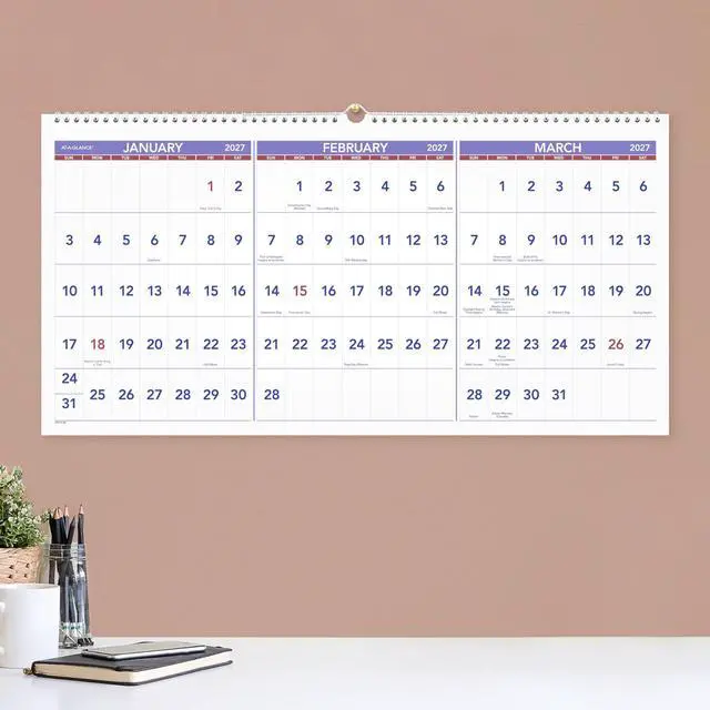 Alt view image 3 of 5 - 2027 Wall Calendar, 15-Month Dec-Feb, 24" x 12", Horizontal 3-Month Reference (PM142827)
