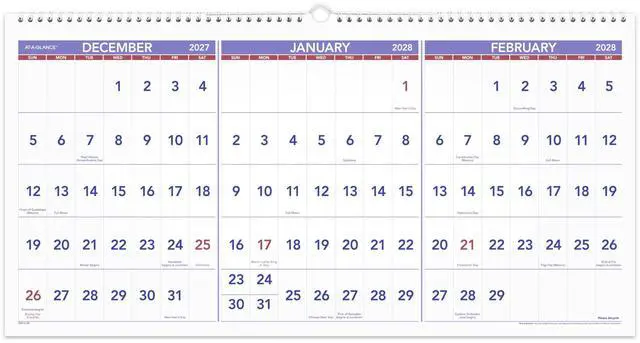 Alt view image 5 of 5 - 2027 Wall Calendar, 15-Month Dec-Feb, 24" x 12", Horizontal 3-Month Reference (PM142827)