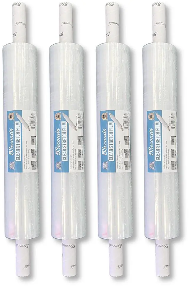 Main image of Industrial Pallet Stretch Wrap 20 x 1000 Ft (4 Pack), 80 Gauge Clear Stretch Film, 400% Stretch, Self-Adhering Heavy Duty Plastic Shrink Wrap Clear Wrap with Handles for Moving & Shipping