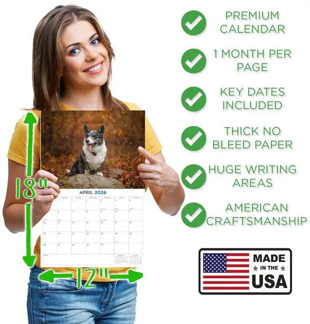 Alt view image 4 of 7 - Corgi Calendar 2026 2027 14-Month Welsh Corgi Wall Academic | Dog Lover Gift, Thick 100# No-Bleed Paper, Large Writing Blocks, Made in USA, Corgi Butt Photos, Teacher Gift