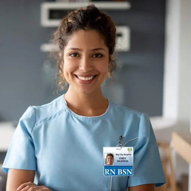 Alt view image 3 of 7 - 5 Pack - RN BSN Badge Buddies - Horizontal - Heavy Duty Spill Proof & Tear Resistant Cards - 2 Sided - Quick Role Identifier ID Buddy for BSN Registered Nurses - USA Printed by (Blue)