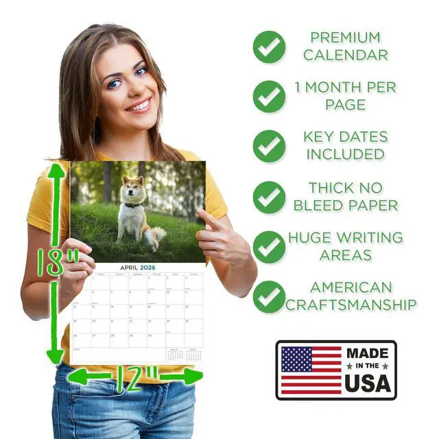 Alt view image 4 of 7 - Shiba Inu Calendar 2026 2027 14 Month Wall Calendar | Dog Lover Gift, Thick 100# No-Bleed Paper, Large Writing Blocks, Made in USA, Japanese Dog Decor, Teacher Gift