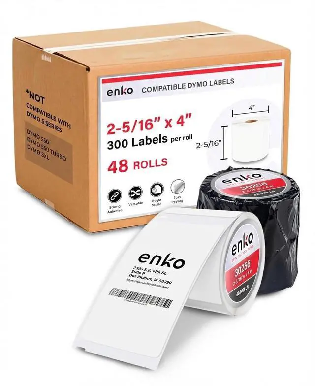 Main image of 30256 48 Rolls | 14400 Address and Shipping Labels (2-5/16 x 4 in) | Direct Thermal Return Mailing and Barcode Labels Compatible with Dymo LabelWriter 450 Turbo and 4XL Printers