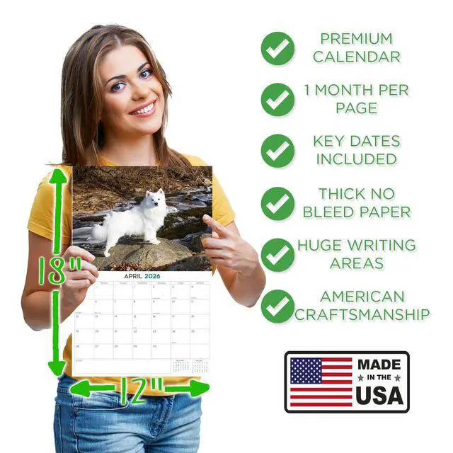 Alt view image 4 of 7 - American Eskimo Dog Calendar 2026 2027 14-Month Eskie Wall Academic | Dog Lover Gift, Thick 100# No-Bleed Paper, Large Writing Blocks, Made in USA, Fluffy Dog Decor, Teacher Gift