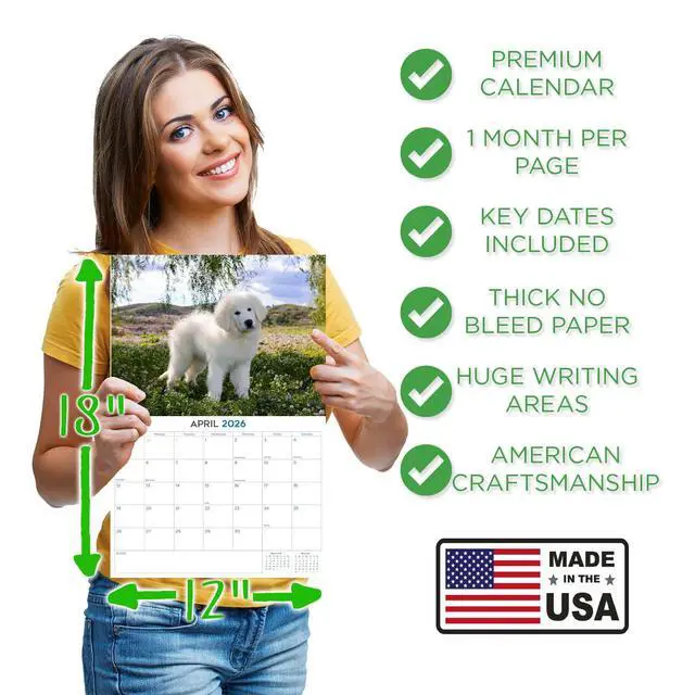 Alt view image 4 of 7 - Great Pyrenees Calendar 2026 2027 14 Month Wall Calendar | Dog Lover Gift, Thick 100# No-Bleed Paper, Large Writing Blocks, Made in USA, Gentle Giant Decor, Teacher Gift