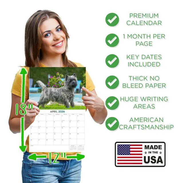 Alt view image 4 of 7 - Cairn Terrier Calendar 2026 2027 14 Month Wall Calendar | Dog Lover Gift, Thick 100# No-Bleed Paper, Large Writing Blocks, Made in USA, Small Terrier Decor, Teacher Gift