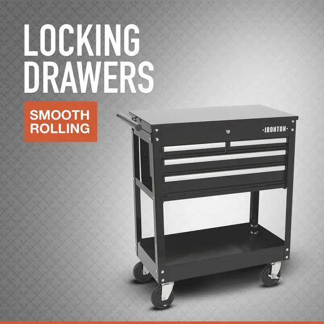 Alt view image 2 of 7 - Slide-Top Mobile Tool Chest, 4 Locking Drawers, Powder-Coat | Rust-resistant finish, Fully opening slide top, Rolling mobility, Secure garage/shop storage, Quick-access organization