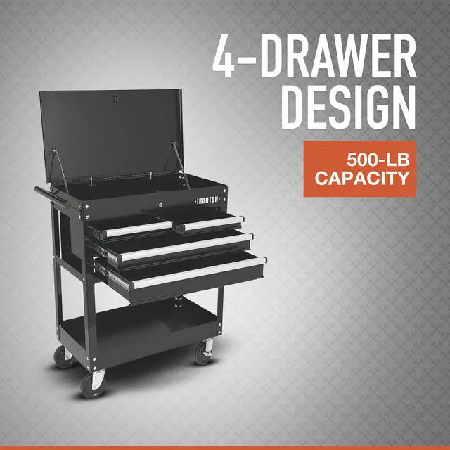 Alt view image 3 of 7 - Slide-Top Mobile Tool Chest, 4 Locking Drawers, Powder-Coat | Rust-resistant finish, Fully opening slide top, Rolling mobility, Secure garage/shop storage, Quick-access organization