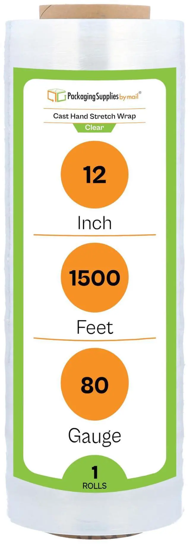 Main image of PSBM Hand Stretch Film/Wrap, 1 Roll 12 Inch x 1500 Feet 80 Gauge Heavy Duty up to 800% Ultimate Stretch Clear Plastic Wrap Industrial Strength Shrink Film for Moving, Packing & Shipping