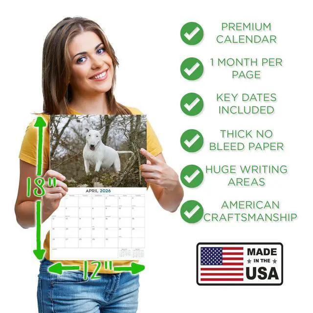 Alt view image 4 of 7 - Bull Terrier Calendar 2026 2027 14 Month Wall Calendar | Dog Lover Gift, Thick 100# No-Bleed Paper, Large Writing Blocks, Made in USA, Bully Breed Decor, Teacher Gift