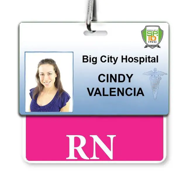 Alt view image 2 of 7 - 5 Pack - Pink RN Badge Buddy - Horizontal- Heavy Duty Spill Proof & Tear Resistant Cards - Double Sided- Quick Role Identifier ID Buddies for Registered Nurse - Printed in The USA by