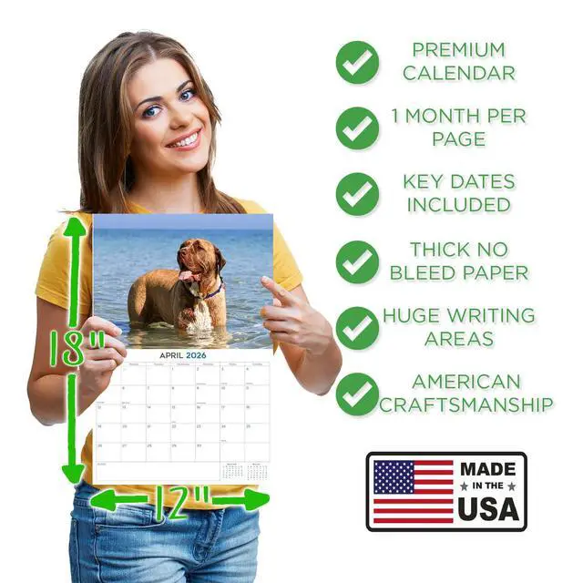 Alt view image 4 of 7 - English Mastiff Calendar 2026 2027 14-Month Mastiff Wall Academic | Dog Lover Gift, Thick 100# No-Bleed Paper, Large Writing Blocks, Made in USA, Gentle Giant Decor, Teacher Gift