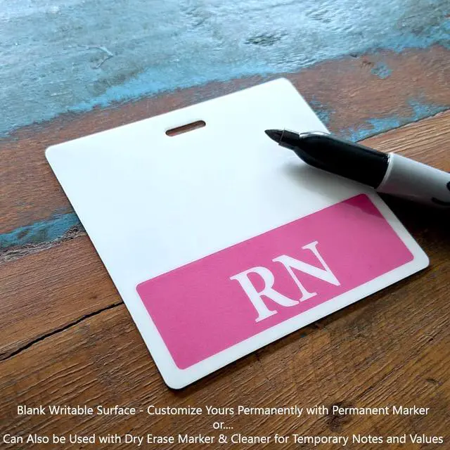 Alt view image 7 of 7 - 5 Pack - Pink RN Badge Buddy - Horizontal- Heavy Duty Spill Proof & Tear Resistant Cards - Double Sided- Quick Role Identifier ID Buddies for Registered Nurse - Printed in The USA by