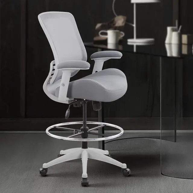 Alt view image 2 of 5 - 400lbs Mid Back Mesh Ergonomic Drafting Chair Office for Adjustable Desk Wide Chair Built-in Lumbar Support Big Adjustable Foot Ring Height Adjustable Armrest (Grey)